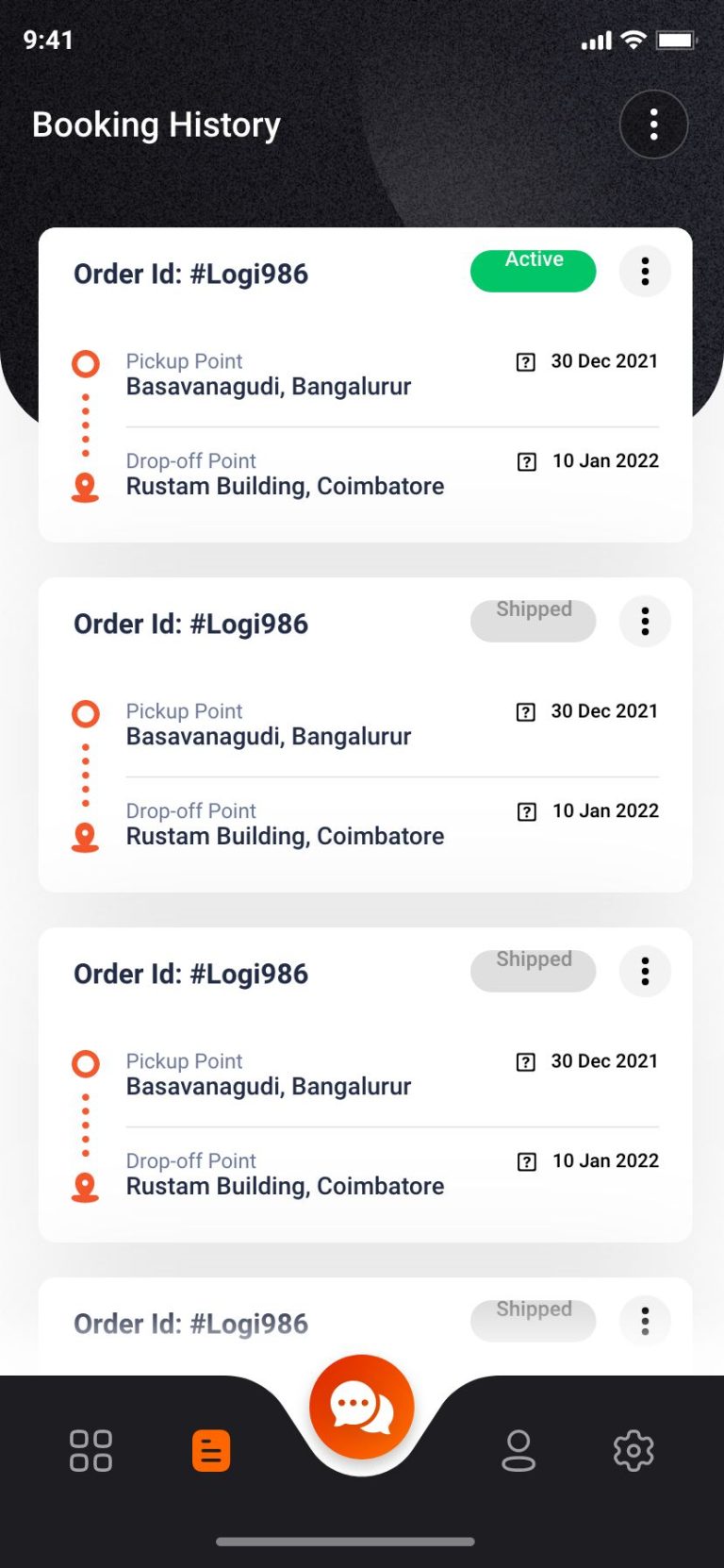Logistic-App-Booking History