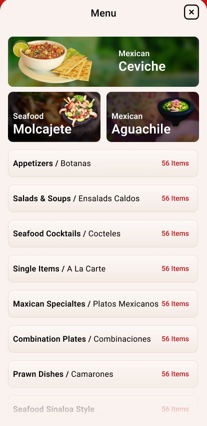 Food Delivery App Categories Page