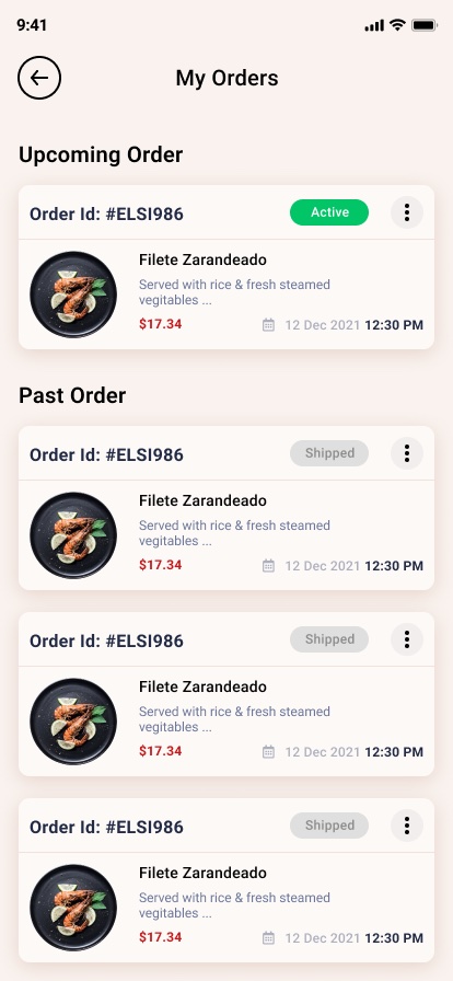 Food Delivery App Order List Page